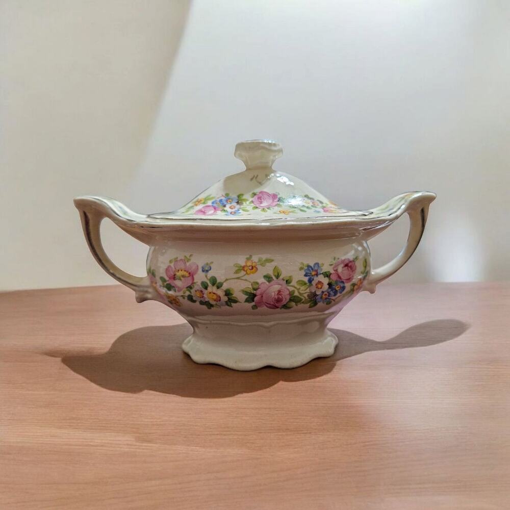 Vintage Edwin H. Knowles Small Floral Covered China Dish Made In USA